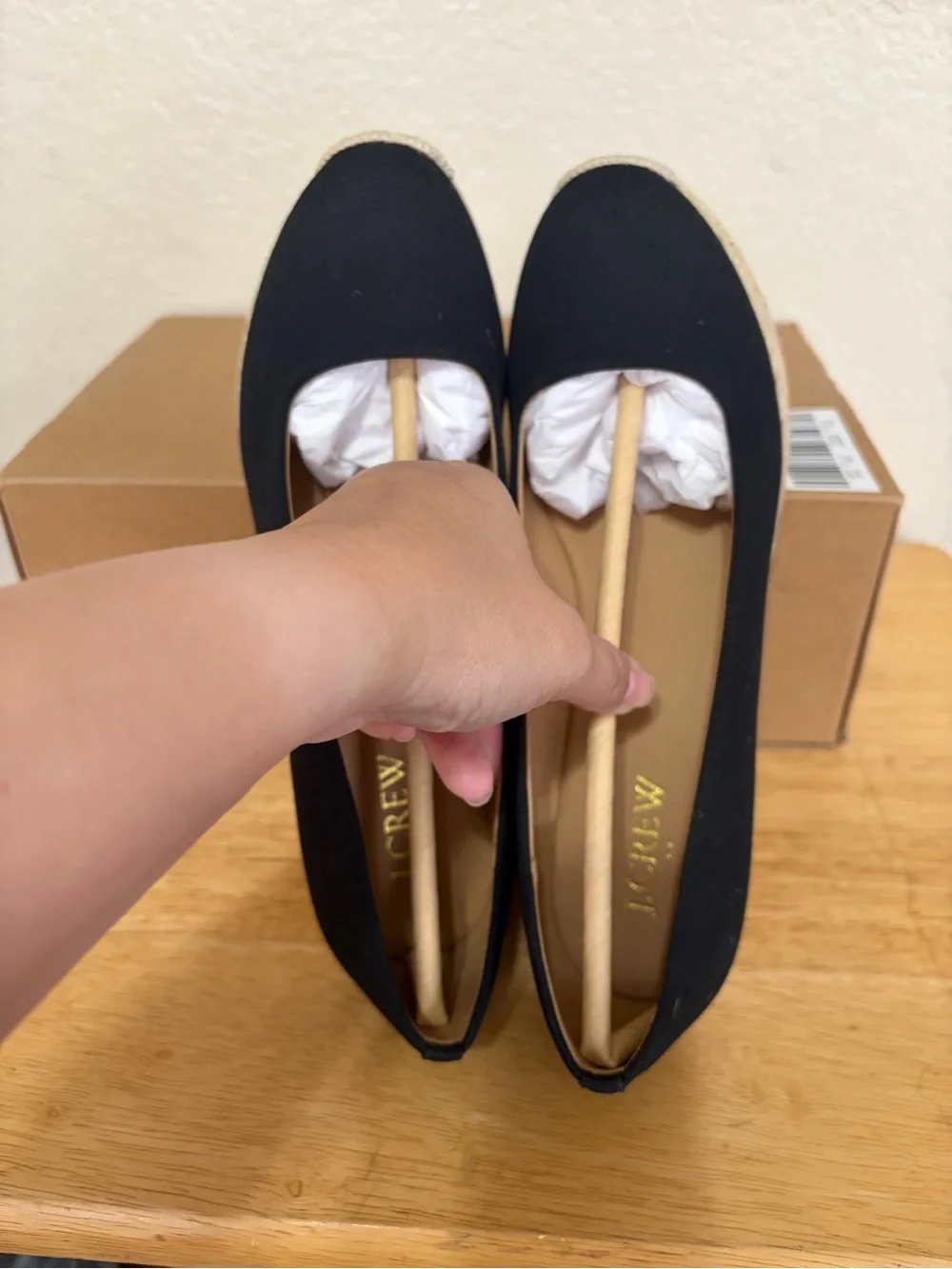 J. Crew Black Canvas Espadrille Wedge Pumps Size 7.5 Heels Round Toe Slip On